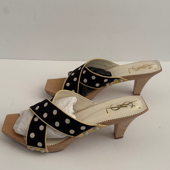 YSL Black & Ivory Lolita Dot Heeled Slides - Picture 2 of 12